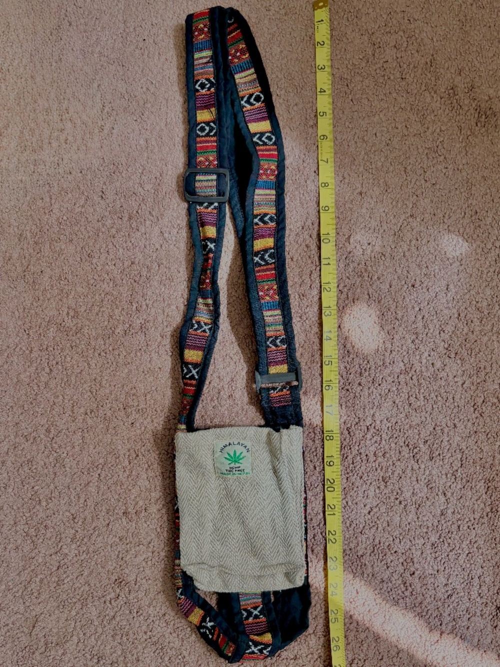 Himalayan Hemp Water Bottle Holder Crossbody Strap w Phone Pouch Granola Boho